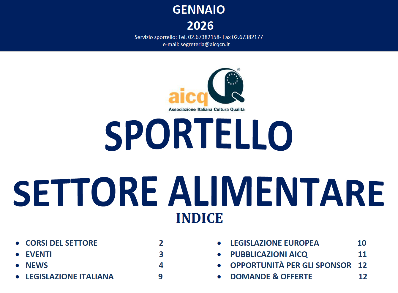 Lo "Sportello" del Settore AICQ Alimentare di gennaio 2026