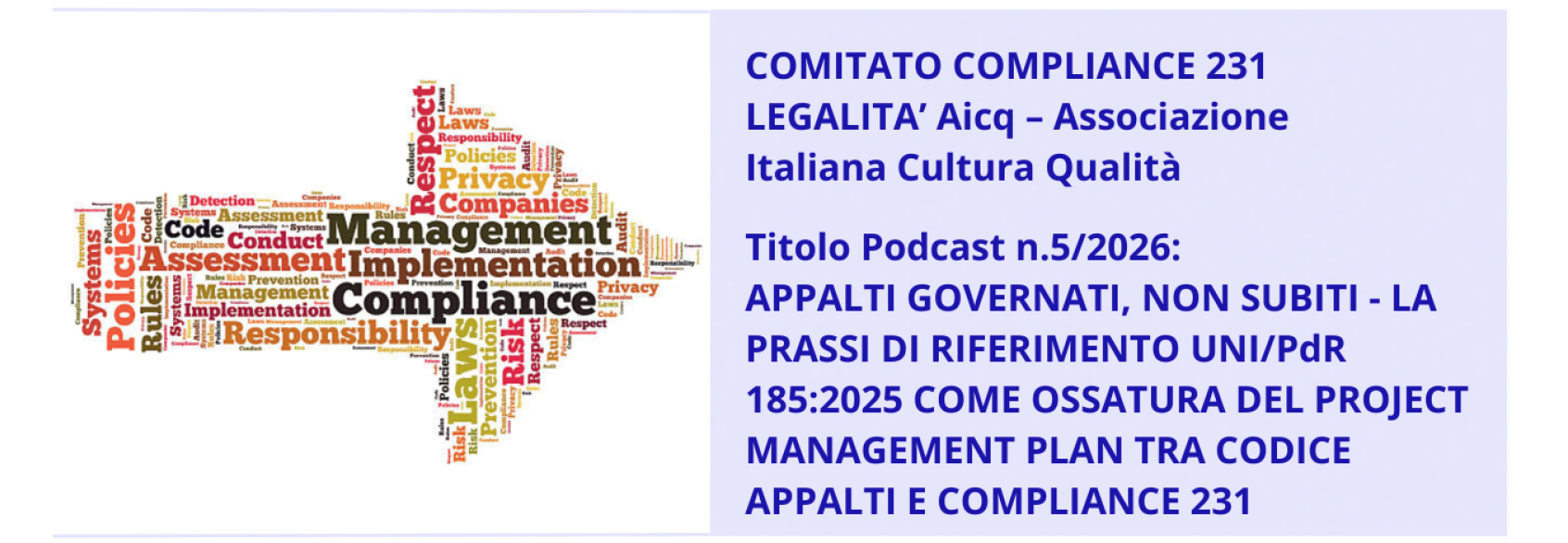 Podcast 5 2026 dal Comitato Compliance 231 Legalità: APPALTI GOVERNATI, NON SUBITI