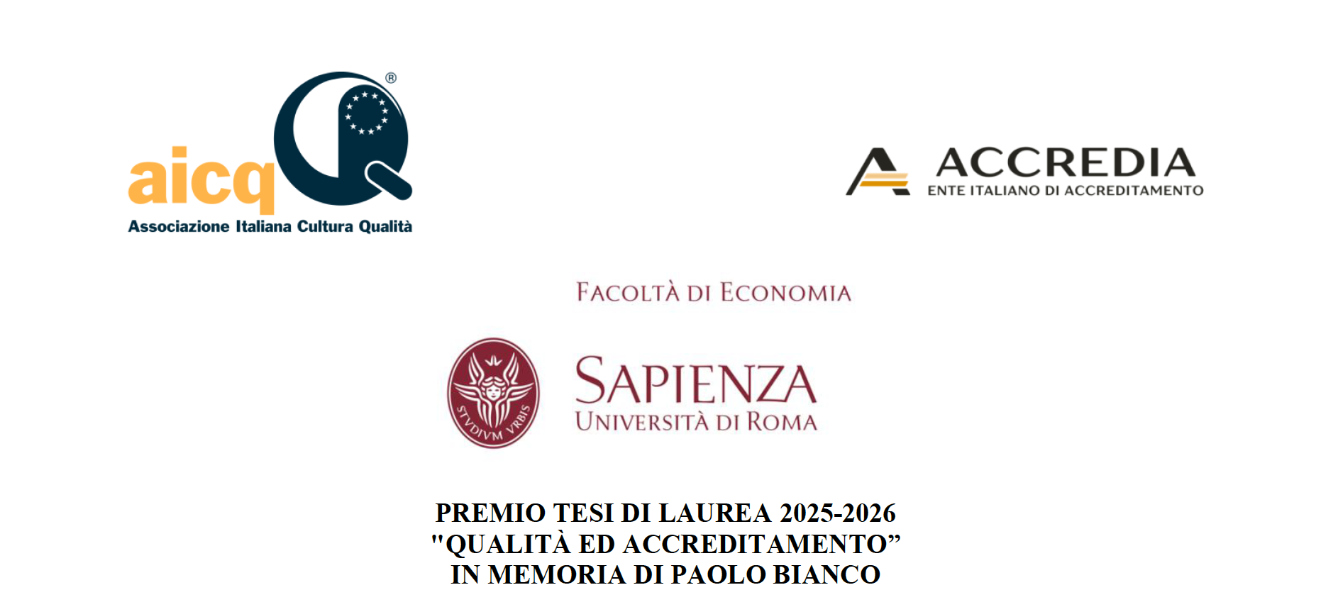 Premio Tesi di Laurea AICQ-ACCREDIA “Qualità e Accreditamento” - edizione 2025 2026 - in memoria di Paolo Bianco